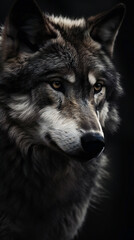 Majestic Wild Wolf, Portrait and Stance, generative AI