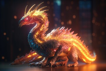 Fototapeta premium dragon on with glowing scales. Generative AI