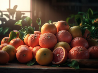 Beautiful organic background of freshly picked grapefruits created with Generative AI technology