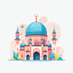 Flat and Cartoon Style Icon Illustrations of Muslim Mosque