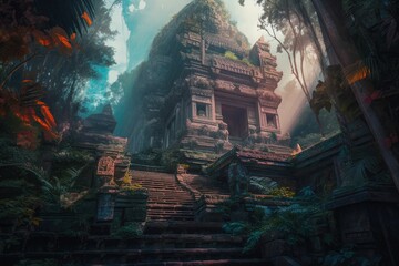 temple in the middle of the forest. Generative AI