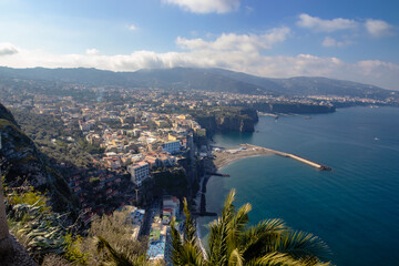The scenic Sorrentine Peninsula coastline near Sorrento, Italy