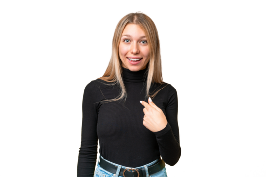 Young pretty blonde woman over isolated chroma key background with surprise facial expression
