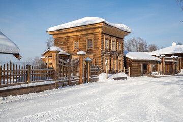 Obraz premium Wooden house of doctor in Taltsy Architectural-Ethnographic Museum