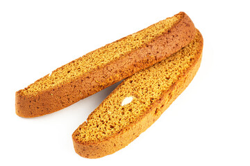 Isolated bruscetta bread sliced on a white background