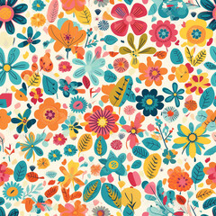 A lovely sameless illustration floral pattern featuring delicate pink, purple, and green flowers arranged in a natural and harmonious way