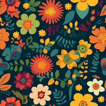 A lovely sameless illustration floral pattern featuring delicate pink, purple, and green flowers arranged in a natural and harmonious way