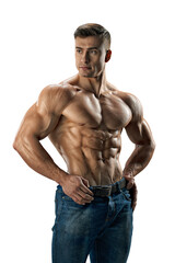 Handsome shirtless muscular man portrait  transparent PNG. Fitness male muscular body. Young...