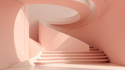Imaginary abstract staircase in pink, photorealistic illustration, Generative AI