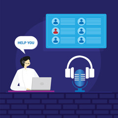 Women Sitting with Laptop and Talking with Client, Client Assistance and Call Center, Technical Support & Customer Care