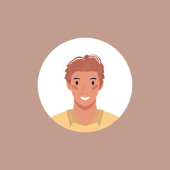 Round profile image of man avatar for social networks. Fashion, beauty, blue and black. Bright vector illustration in trendy style.