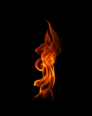 Include burning flame fire isolated on dark background for graphic design purposes.	