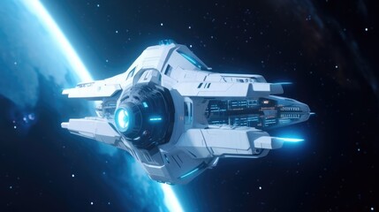 Obraz premium White spacship in deep space