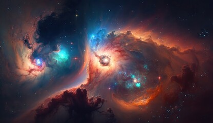Obraz na płótnie Canvas Beautiful space nebula background made with generative ai
