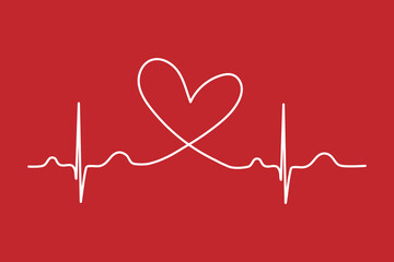 Normal electrocardiogram (ECG ,EKG) pattern with heart shape on red background.Pulse rate line.Cardiac beat.Vital sign.Medical health care concept.Vector.Illustration.
