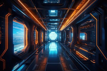 Scifi futuristic corridor made with generative ai