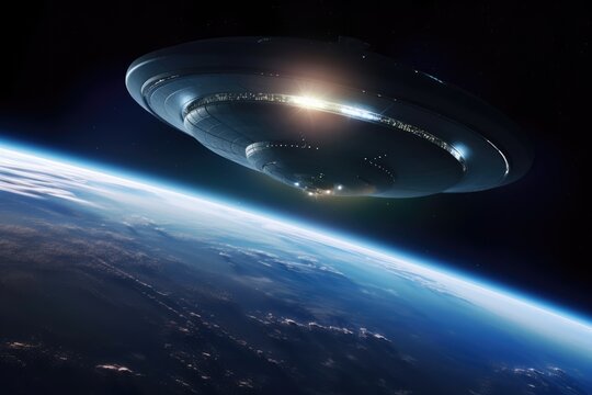 Big ufo mothership in orbit above earth