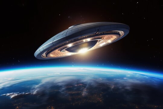 Big ufo mothership in orbit above earth