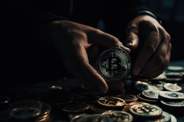 Bitcoin close up in hands concept, made with generated ai