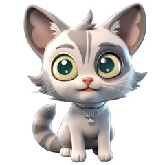 Cat, cute 3d cartoon kitten isolated on transparent background (generative ai)