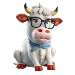 Naklejka premium Cow, cute 3d cartoon cow isolated on transparent background (generative ai)