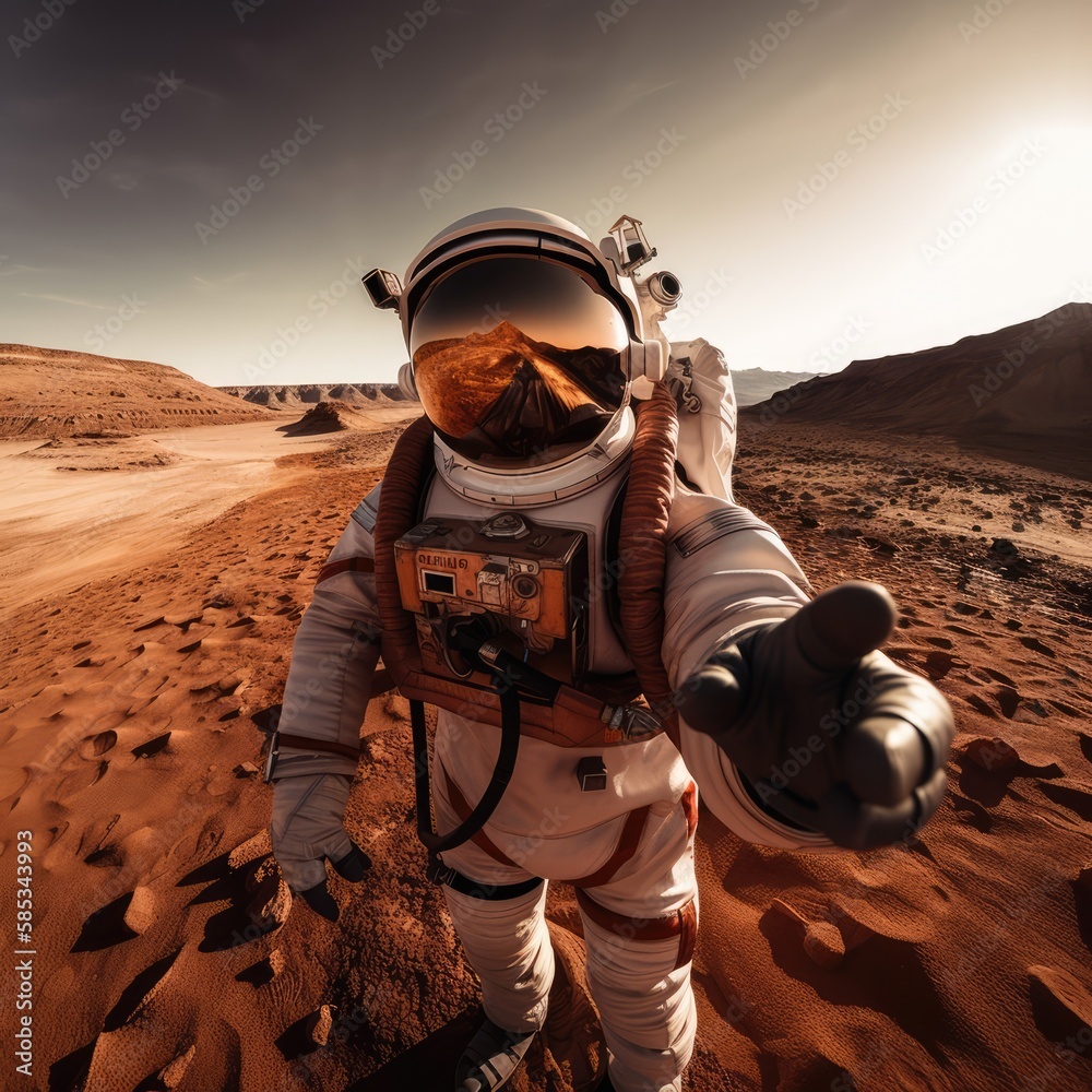 Canvas Prints astronaut selfie on mars, made with generated ai