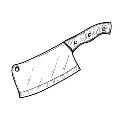 Large cleaver knife. Butcher and kitchen utensil. Chef's tool. Hand drawn sketch style drawing. Vector illustration.