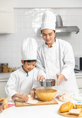 Portrait of cheerful father and son.