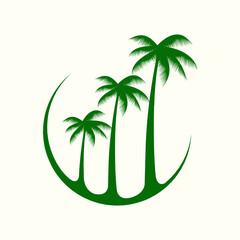 Palm tree logo isolated on light fund. Leisure, wellness, holiday vacation icon. Elegant style tropical island illustration. Natural, healthy lifestyle symbol.