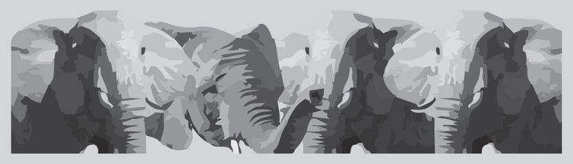 Close up vector illustration of a group of elephants
