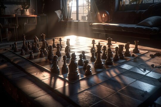 Chess with sunset. Generative AI