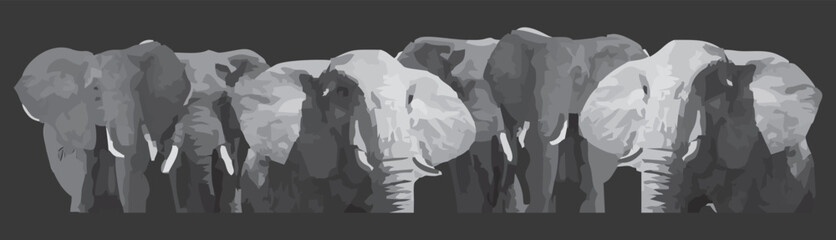Close up vector illustration of a group of elephants