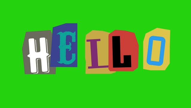 hello text- Ransom note Animation paper cut on green screen