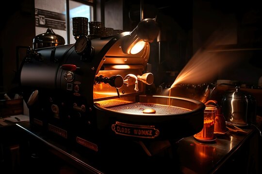 K&auml;ffeer&ouml;sterei mit frischem Kaffee und spannende Beleuchtung, Generate Ai
