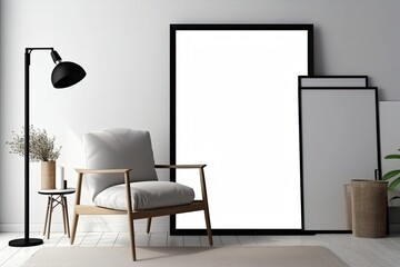 Empty mockup poster frame in modern interior background, interior space, living room, minimal, all synchron, Contemporary style interior idea - Generative AI