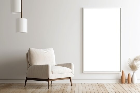 Empty mockup poster frame in modern interior background, interior space, living room, minimal, all synchron, Contemporary style interior idea - Generative AI © Hanjin