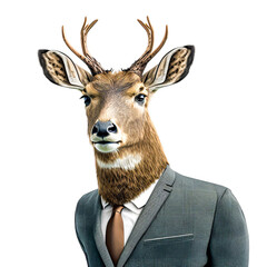 Portrait of a young deer wearing suit. Generative Ai.