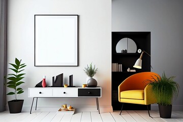 Empty Frame Mockup in Blank Room Background for picture or photo your product