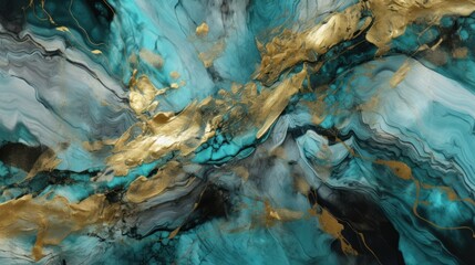 Fototapeta na wymiar A Minimalistic Abstract Texture of Turquoise and Gold Paint. Generative AI