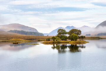 Morning mists at Loch Droma, Lochdrum,, Highlands, Scotland