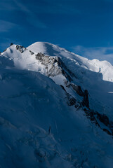 View on sunlight on snowy mountain in Alps