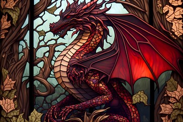 stained glass dragon window