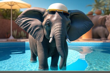 Elephant enjoying in a swimming pool IA