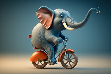 Elephant riding a bicycle, enjoying, IA
