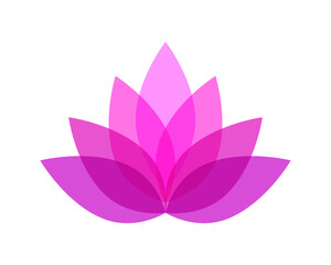 Lotus flower icon. Beautiful nelumbo nucifera in bloom, pink, cyclamen and light purple color. Vector illustration and icon isolated on white background.