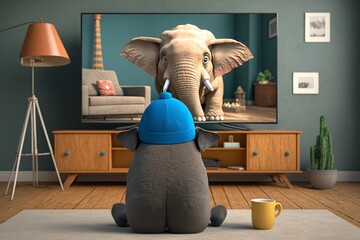 Elephant on his back watching TV IA