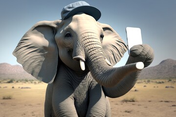 Elephant in cap taking a selfie IA