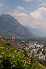 View on village in mountains in Alps