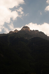 View on top of Rocky Mountain in Alps in sunny day