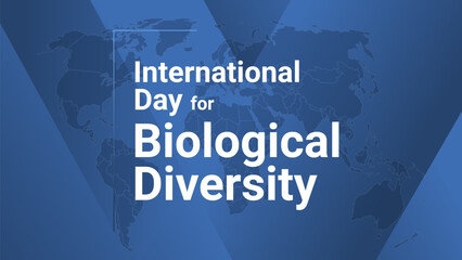 International Day for Biological Diversity holiday card. Poster with earth map, blue gradient lines background, white text.